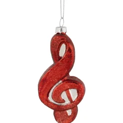 Online 4.25" Red Treble Clef Glass Christmas Ornament Novelty