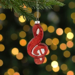 Online 4.25" Red Treble Clef Glass Christmas Ornament Novelty