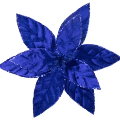 Best 10" Royal Blue Glittered Poinsettia Christmas Floral Pick Clip-On Ornament Garden & Floral