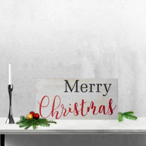 24" Rustic Wooden 'Merry Christmas' Hanging Wall Sign Wall