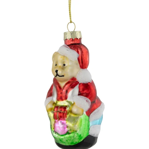 Sale 3.25" Santa Bear with Gift Bag Glass Christmas Ornament Santa Claus