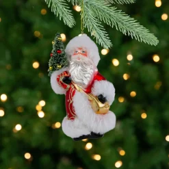 Hot 6.25" Santa Claus with Christmas Tree Glass Ornament Santa Claus
