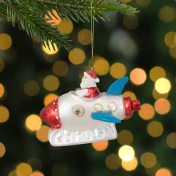 Clearance 4.25" Santa in a Silver Rocket Ship Glass Christmas Ornament Santa Claus