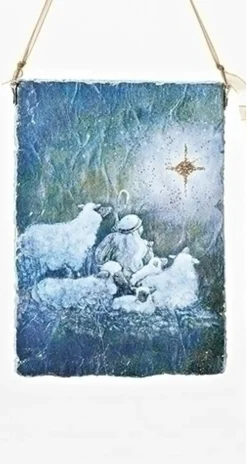 Online 5" Shephard Boy Watching the Star of Bethlehem Hanging Plaque Christmas Ornament Novelty