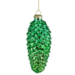 Sale 5" Shiny Green and Gold Pinecone Glass Christmas Ornament Novelty
