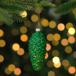 Sale 5" Shiny Green and Gold Pinecone Glass Christmas Ornament Novelty