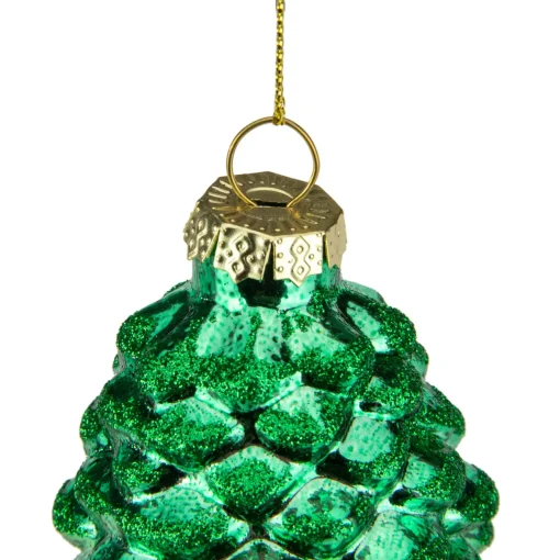 Sale 5" Shiny Green and Gold Pinecone Glass Christmas Ornament Novelty