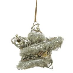 Sale 8.5" Silver and Brown Rustic Trim Glittered Star Christmas Ornament Symbols