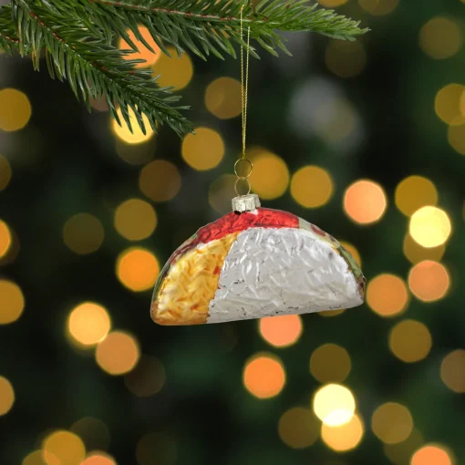 Clearance 4" Silver and Gold Taco Glass Christmas Ornament Food & Beverage