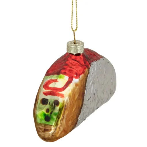 Clearance 4" Silver and Gold Taco Glass Christmas Ornament Food & Beverage