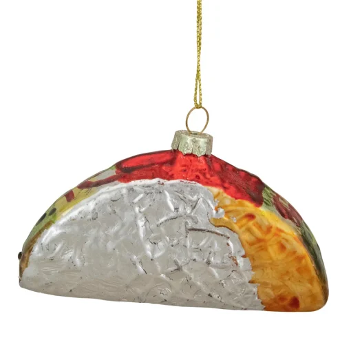 Clearance 4" Silver and Gold Taco Glass Christmas Ornament Food & Beverage