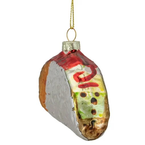 Clearance 4" Silver and Gold Taco Glass Christmas Ornament Food & Beverage