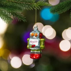 Best 5" Silver and Green Robot Hanging Glass Christmas Ornament Fantasy & Sci-Fi
