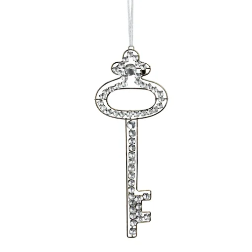 Hot 9" Silver Antique Finish Rhinestone Key Christmas Ornament Novelty