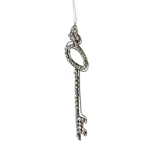 Hot 9" Silver Antique Finish Rhinestone Key Christmas Ornament Novelty
