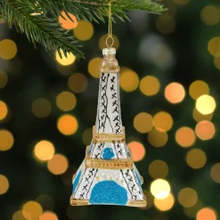 4.75" Silver Eiffel Tower Glittered Christmas Glass Hanging Ornament Travel & Destinations