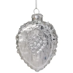 Best 4" Silver Glittered Half Pine Cone Glass Christmas Ornament Novelty