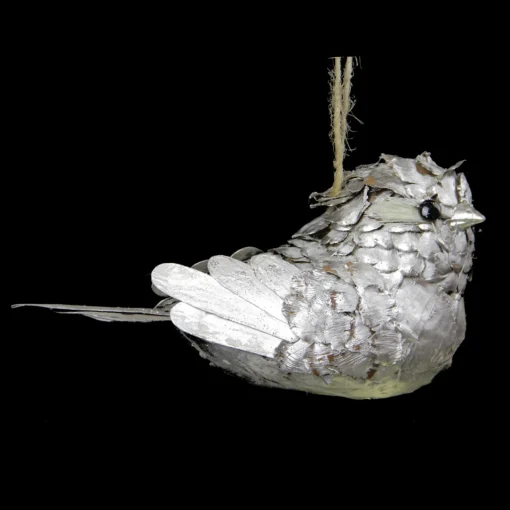 New 8" Silver Glittered Pine Cone Bird Christmas Ornament Animals