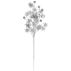 34" Silver Jingle Bells and Glitter Snowflakes Artificial Christmas Spray Sprays, Picks & Branches