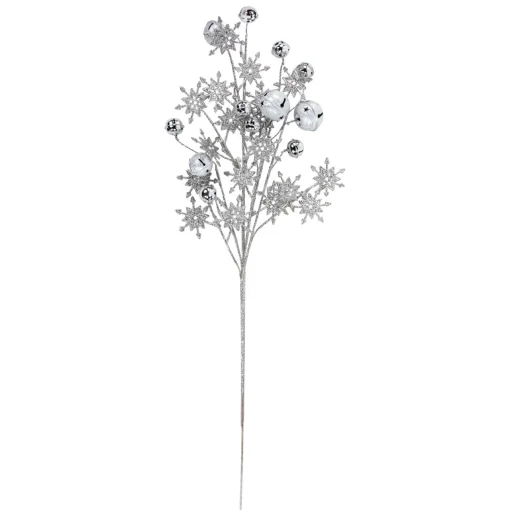 34" Silver Jingle Bells and Glitter Snowflakes Artificial Christmas Spray Sprays, Picks & Branches