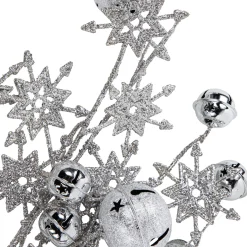 34" Silver Jingle Bells and Glitter Snowflakes Artificial Christmas Spray Sprays, Picks & Branches