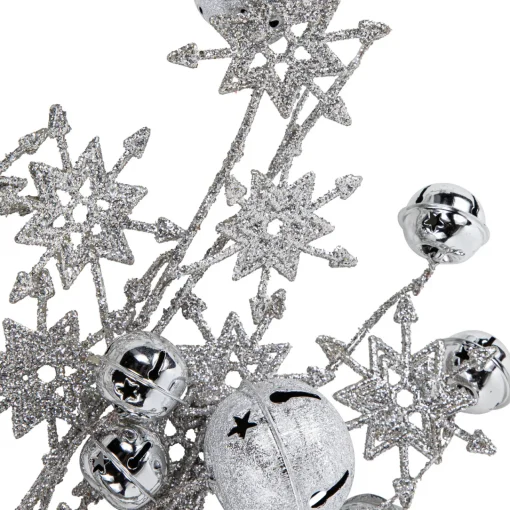 34" Silver Jingle Bells and Glitter Snowflakes Artificial Christmas Spray Sprays, Picks & Branches