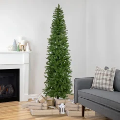 7.5' Silver Lake Fir Pencil Artificial Christmas Tree, Unlit Unlit