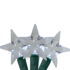 Clearance 25 Silver LED M5 Star Christmas Lights - 8 ft Green Wire Novelty
