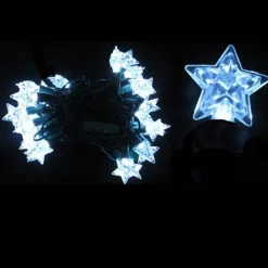 Clearance 25 Silver LED M5 Star Christmas Lights - 8 ft Green Wire Novelty