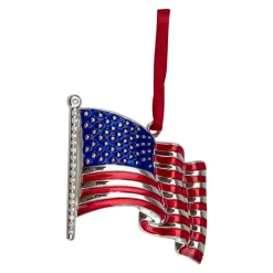 Online 3.25" Silver Plated American Flag with European Crystals Christmas Ornament Novelty