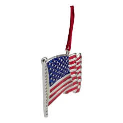 Online 3.25" Silver Plated American Flag with European Crystals Christmas Ornament Novelty