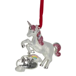 Hot 3.25" Silver Plated Dream Big Unicorn with European Crystals Christmas Ornament Animals