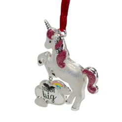 Hot 3.25" Silver Plated Dream Big Unicorn with European Crystals Christmas Ornament Animals