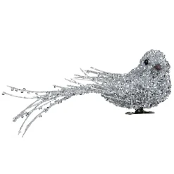 Outlet 7.5" Silver Sequined Bird Christmas Ornament with Clip Animals