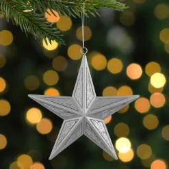 Clearance 5.5" Silver Speckled Glass Style Star Christmas Ornament Symbols