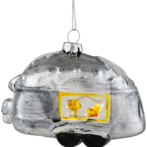 Online 4.25" Silver Teardrop Camper Glass Christmas Ornament Travel & Destinations