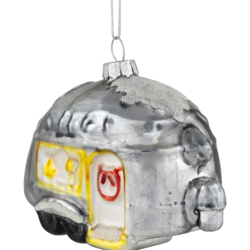 Online 4.25" Silver Teardrop Camper Glass Christmas Ornament Travel & Destinations