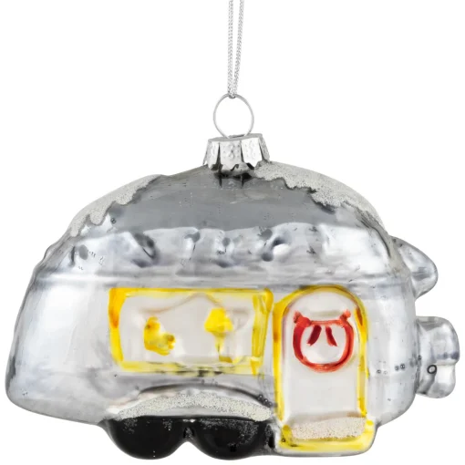 Online 4.25" Silver Teardrop Camper Glass Christmas Ornament Travel & Destinations