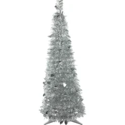 Discount 4' Silver Tinsel Pop-Up Artificial Christmas Tree, Unlit Pop Up
