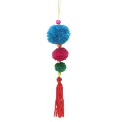 10.25" Sky Blue and Pink Pom-pom Hanging Christmas Ornament Finials|Pendants