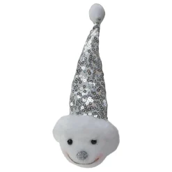Sale 6" Smiling Snowman Head Wearing a Silver Sequin Santa Hat Christmas Ornament Snowmen