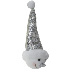 Sale 6" Smiling Snowman Head Wearing a Silver Sequin Santa Hat Christmas Ornament Snowmen