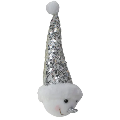 Sale 6" Smiling Snowman Head Wearing a Silver Sequin Santa Hat Christmas Ornament Snowmen