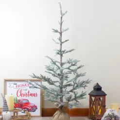 Online 4' Snow Covered Frosted Pine Artificial Christmas Tree with Jute Base – Unlit Flocked