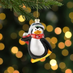 Hot 4.25" Snowboarding Penguin Glass Christmas Ornament Animals