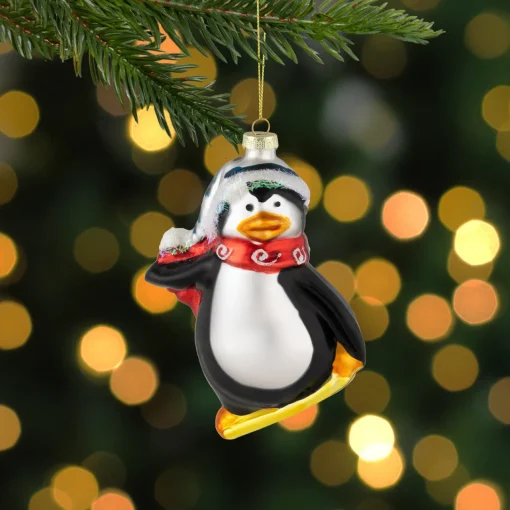 Hot 4.25" Snowboarding Penguin Glass Christmas Ornament Animals