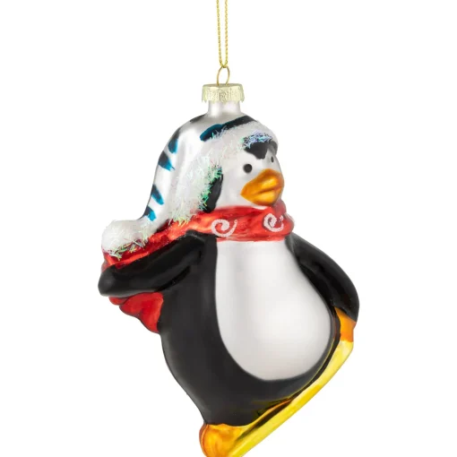 Hot 4.25" Snowboarding Penguin Glass Christmas Ornament Animals