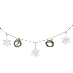 4.75" Snowflake and Frosted Pine Christmas Garland with Wooden Beads - Unlit Beaded