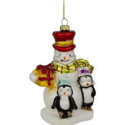 Discount 5.25" Snowman and Penguins Hanging Glass Christmas Ornament Snowmen