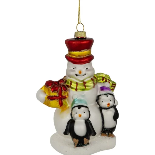 Discount 5.25" Snowman and Penguins Hanging Glass Christmas Ornament Snowmen